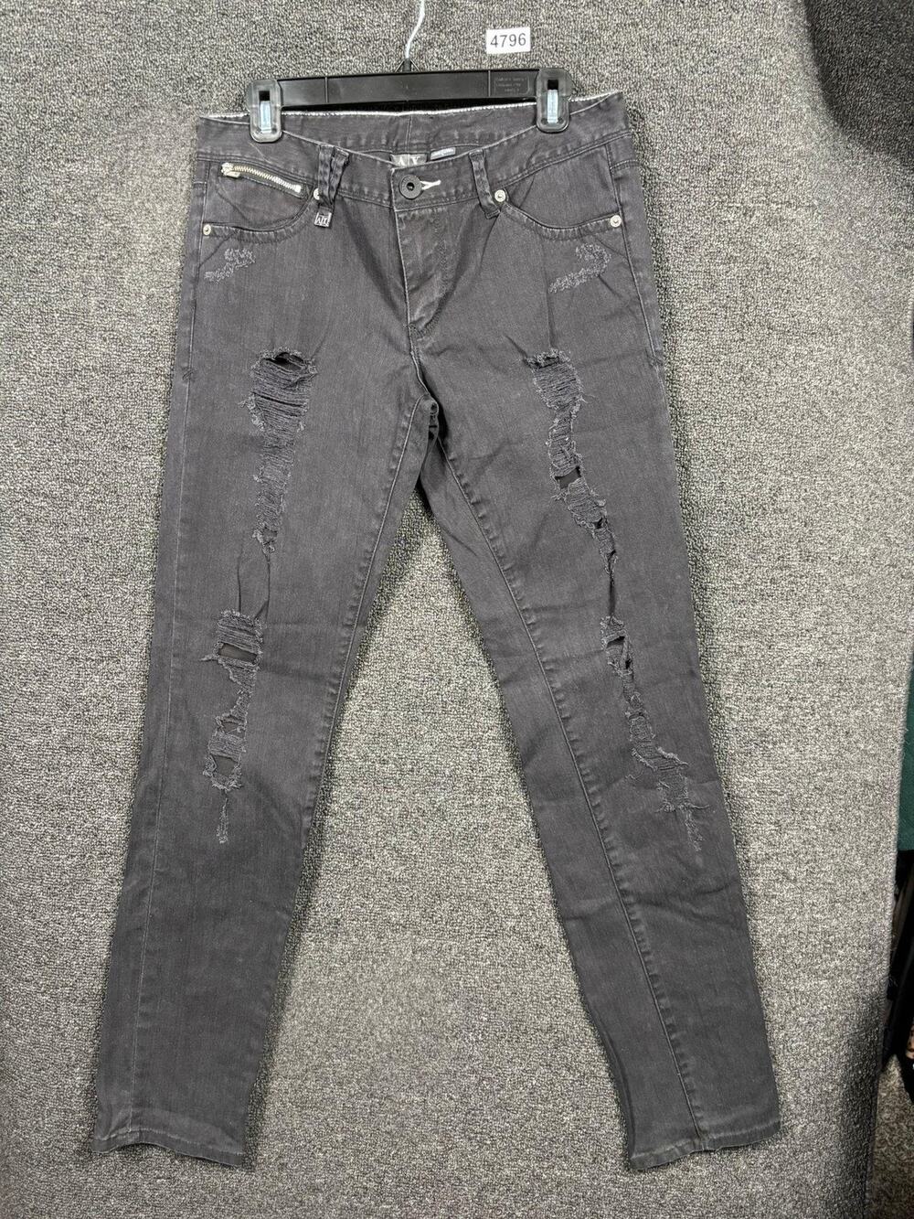 Armani Exchange Jeans Womens 10 Black Distressed Ripped Skinny Zip Pocket Denim